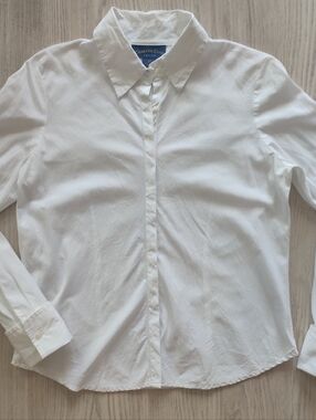 White 100% Cotton Button Down Long Sleeve Shirt 8Petite